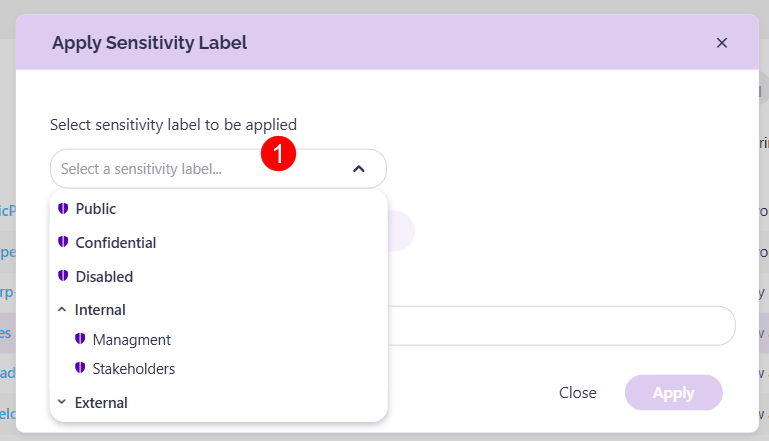 Apply Sensitivity Labels - Selection